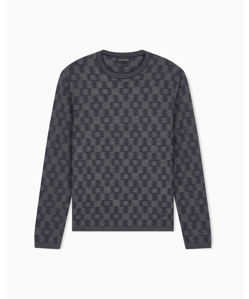 EMPORIO ARMANI（エンポリオアルマーニ）の「【エンポリオ アルマーニ】バージンウール パターンニット CAPSULE SIGNATURE（ニット/セーター・メンズ・ネイビー系/グリーン・X-LARGE/X-SMALL/LARGE/MEDIUM/SMALL）」の3枚目の写真