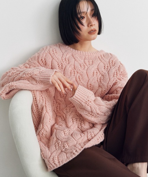 Shelly island(シェリーアイランド)の「ゆったりハニカムニット(ニット/セーター・レディース・ピンク/ブルー/ベージュ/ホワイト・FREE)」の4枚目の写真