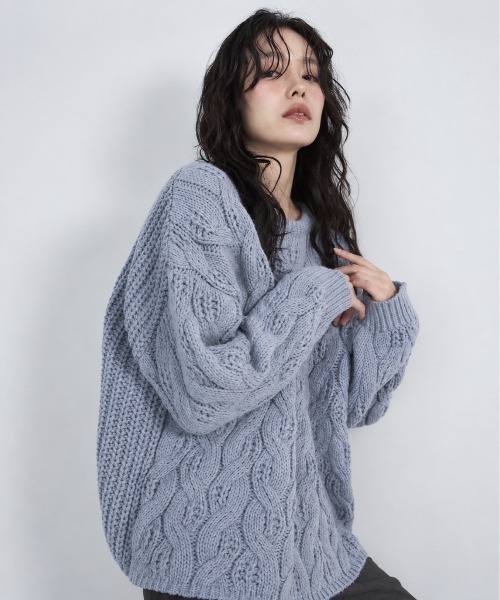 Shelly island(シェリーアイランド)の「ゆったりハニカムニット(ニット/セーター・レディース・ピンク/ブルー/ベージュ/ホワイト・FREE)」の3枚目の写真