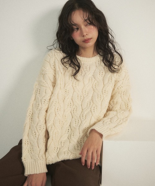 Shelly island(シェリーアイランド)の「ゆったりハニカムニット(ニット/セーター・レディース・ピンク/ブルー/ベージュ/ホワイト・FREE)」の7枚目の写真