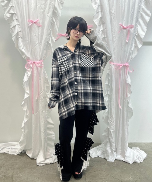 Ank Rouge(アンクルージュ)の「Bemqinドッキングシャツパーカー(シャツ/ブラウス・レディース・ピンク/ブラック・M)」の18枚目の写真