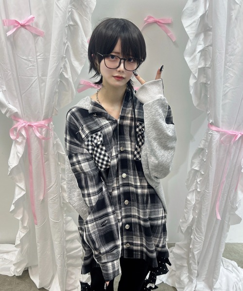 Ank Rouge(アンクルージュ)の「Bemqinドッキングシャツパーカー(シャツ/ブラウス・レディース・ピンク/ブラック・M)」の19枚目の写真