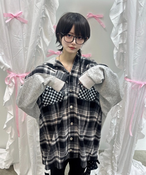Ank Rouge(アンクルージュ)の「Bemqinドッキングシャツパーカー(シャツ/ブラウス・レディース・ピンク/ブラック・M)」の20枚目の写真