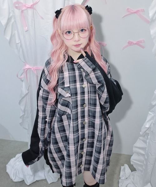 Ank Rouge(アンクルージュ)の「Bemqinドッキングシャツパーカー(シャツ/ブラウス・レディース・ピンク/ブラック・M)」の16枚目の写真