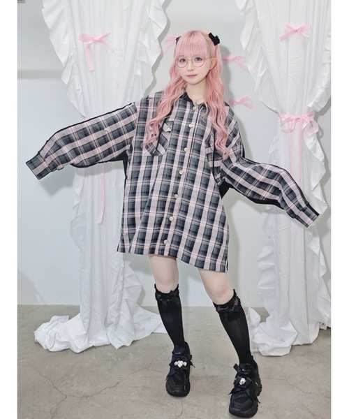 Ank Rouge(アンクルージュ)の「Bemqinドッキングシャツパーカー(シャツ/ブラウス・レディース・ピンク/ブラック・M)」の14枚目の写真