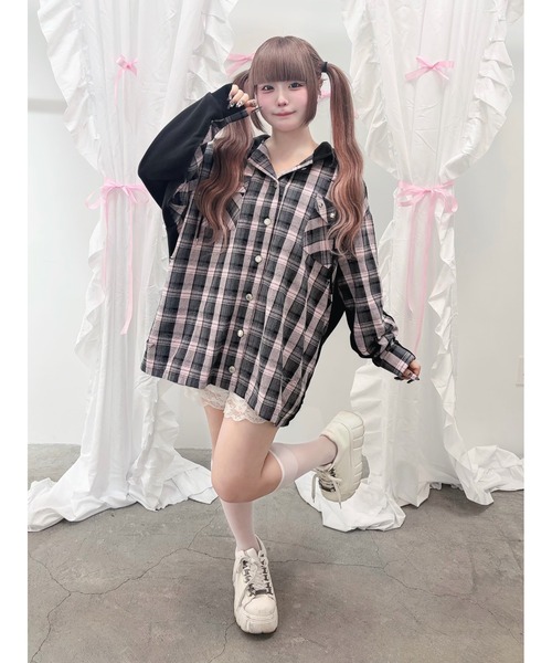 Ank Rouge(アンクルージュ)の「Bemqinドッキングシャツパーカー(シャツ/ブラウス・レディース・ピンク/ブラック・M)」の21枚目の写真