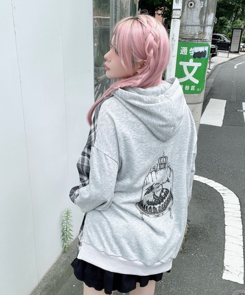 Ank Rouge(アンクルージュ)の「Bemqinドッキングシャツパーカー(シャツ/ブラウス・レディース・ピンク/ブラック・M)」の10枚目の写真