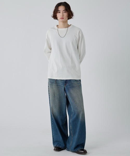 WEGO(ウィゴー)の「WEGO/【26年秋冬新作】クルーネックコットンT(LS)(Tシャツ/カットソー・メンズ・ブラック系その他/ブラック/ホワイト・SMALL/MEDIUM/LARGE)」の4枚目の写真