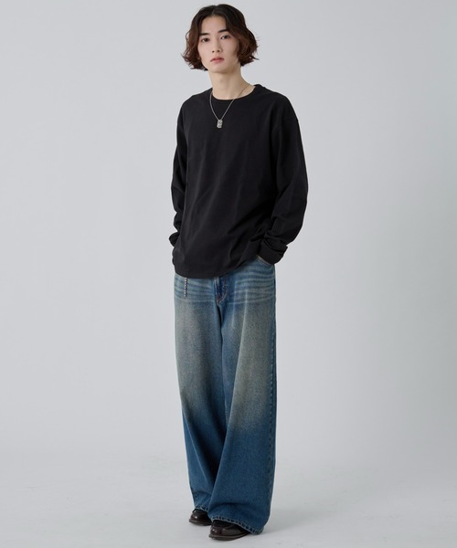 WEGO(ウィゴー)の「WEGO/【26年秋冬新作】クルーネックコットンT(LS)(Tシャツ/カットソー・メンズ・ブラック系その他/ブラック/ホワイト・SMALL/MEDIUM/LARGE)」の7枚目の写真