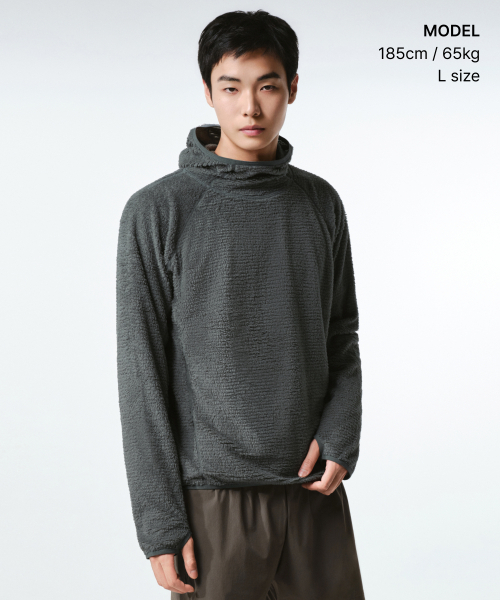 MUSINSA STANDARD（ムシンサスタンダード）の「[シティレジャー] メッシュフリースフード付き長袖Tシャツ (7色)（Tシャツ/カットソー・メンズ・ライトグレー/ブラウン/ブラック/アッシュグレー/ホワイト/ライム/カーキ・X-LARGE/2XL/LARGE/MEDIUM/SMALL）」の10枚目の写真