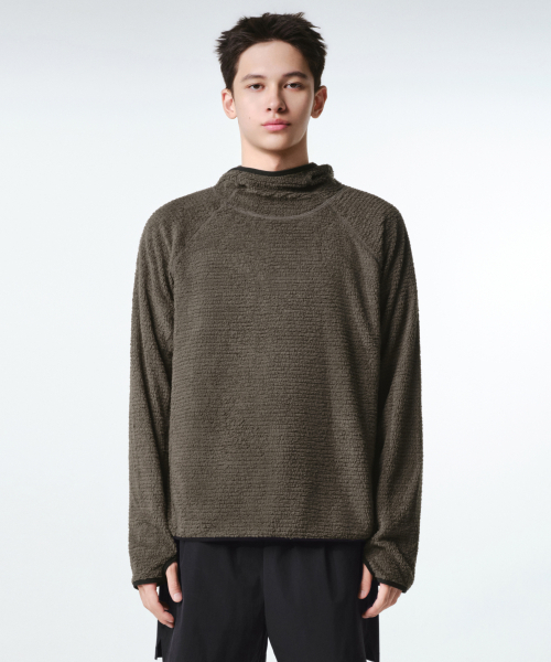 MUSINSA STANDARD（ムシンサスタンダード）の「[シティレジャー] メッシュフリースフード付き長袖Tシャツ (7色)（Tシャツ/カットソー・メンズ・ライトグレー/ブラウン/ブラック/アッシュグレー/ホワイト/ライム/カーキ・X-LARGE/2XL/LARGE/MEDIUM/SMALL）」の12枚目の写真