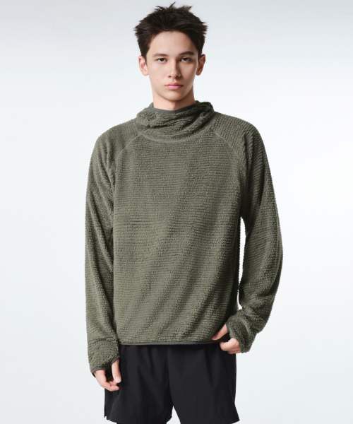 MUSINSA STANDARD（ムシンサスタンダード）の「[シティレジャー] メッシュフリースフード付き長袖Tシャツ (7色)（Tシャツ/カットソー・メンズ・ライトグレー/ブラウン/ブラック/アッシュグレー/ホワイト/ライム/カーキ・X-LARGE/2XL/LARGE/MEDIUM/SMALL）」の13枚目の写真