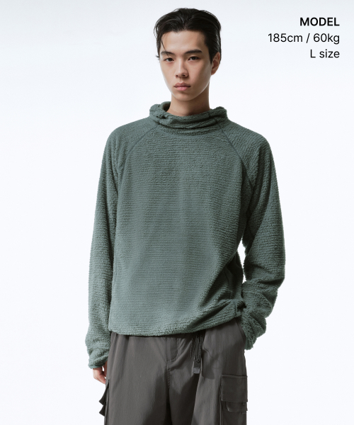 MUSINSA STANDARD（ムシンサスタンダード）の「[シティレジャー] メッシュフリースフード付き長袖Tシャツ (7色)（Tシャツ/カットソー・メンズ・ライトグレー/ブラウン/ブラック/アッシュグレー/ホワイト/ライム/カーキ・X-LARGE/2XL/LARGE/MEDIUM/SMALL）」の14枚目の写真