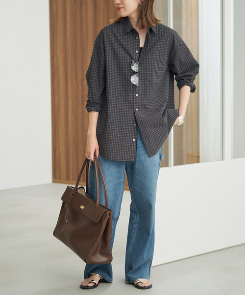 SLOBE IENA(スローブイエナ)の「《追加》グラフチェックオーバーシャツ(シャツ/ブラウス・レディース・ブラック/ブルー・FREE)」の5枚目の写真