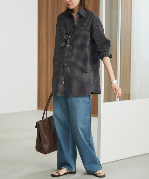 SLOBE IENA(スローブイエナ)の「《追加》グラフチェックオーバーシャツ(シャツ/ブラウス・レディース・ブラック/ブルー・FREE)」の6枚目の写真