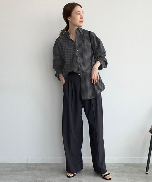 SLOBE IENA(スローブイエナ)の「《追加》グラフチェックオーバーシャツ(シャツ/ブラウス・レディース・ブラック/ブルー・FREE)」の8枚目の写真