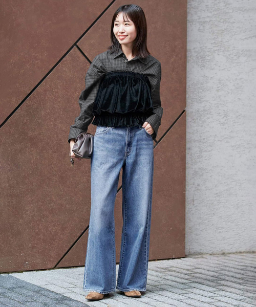 SLOBE IENA(スローブイエナ)の「《追加》グラフチェックオーバーシャツ(シャツ/ブラウス・レディース・ブラック/ブルー・FREE)」の9枚目の写真