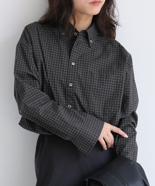 SLOBE IENA(スローブイエナ)の「《追加》グラフチェックオーバーシャツ(シャツ/ブラウス・レディース・ブラック/ブルー・FREE)」の10枚目の写真