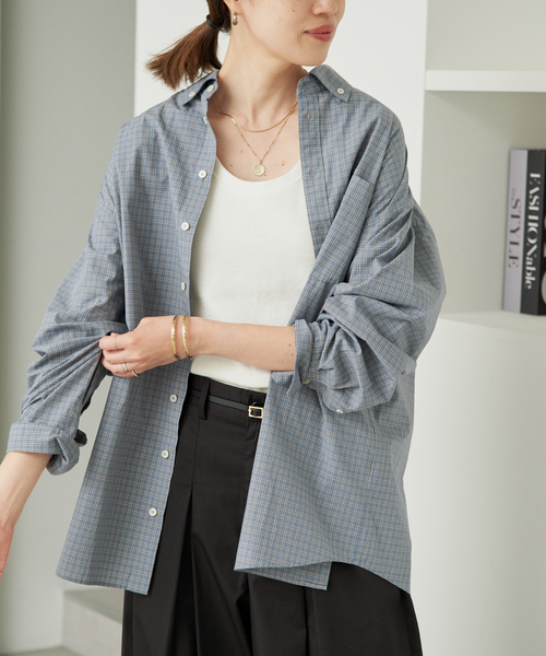 SLOBE IENA(スローブイエナ)の「《追加》グラフチェックオーバーシャツ(シャツ/ブラウス・レディース・ブラック/ブルー・FREE)」の14枚目の写真