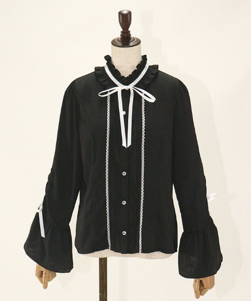 axes femme POETIQUE(アクシーズファムポエティック)の「スタンドカラー姫袖風BL(シャツ/ブラウス・レディース・キナリ/ホワイト/ブラック・MEDIUM)」の20枚目の写真