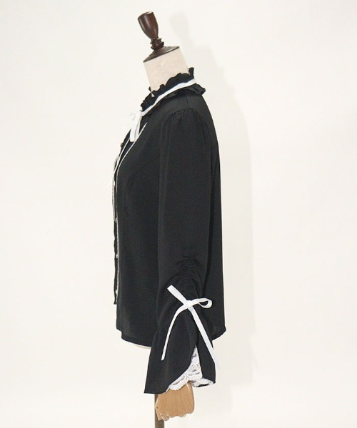 axes femme POETIQUE(アクシーズファムポエティック)の「スタンドカラー姫袖風BL(シャツ/ブラウス・レディース・キナリ/ホワイト/ブラック・MEDIUM)」の21枚目の写真