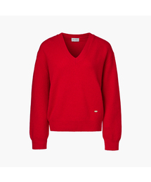 Wool Relaxed V-Neck Sweater, Red