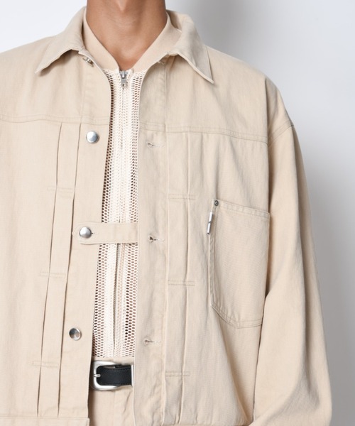 SUPERTHANKS(スーパーサンクス)の「ツイル × メッシュ トラッカージャケット Biowash twill × mesh trucker jacket(ブルゾン・メンズ・ブラック/ベージュ/ホワイト・S/L/M)」の1枚目の写真