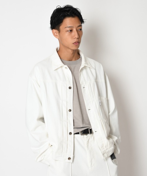 SUPERTHANKS(スーパーサンクス)の「ツイル × メッシュ トラッカージャケット Biowash twill × mesh trucker jacket(ブルゾン・メンズ・ブラック/ベージュ/ホワイト・S/L/M)」の4枚目の写真