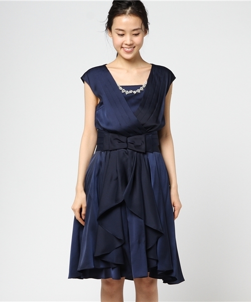 Doll ドリードール のファッション ドレス セール Dorry ワンピース Dorry パールネックレス リボンベルト パニエ付きサテンフリル ワンピース ドレス