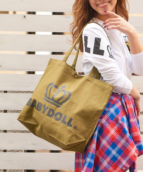 BABYDOLL(ベビードール)の「通販限定★大容量!マザーズバッグにも使える♪王冠ロゴトートバッグ/Lサイズ7312(トートバッグ)」|カーキ
