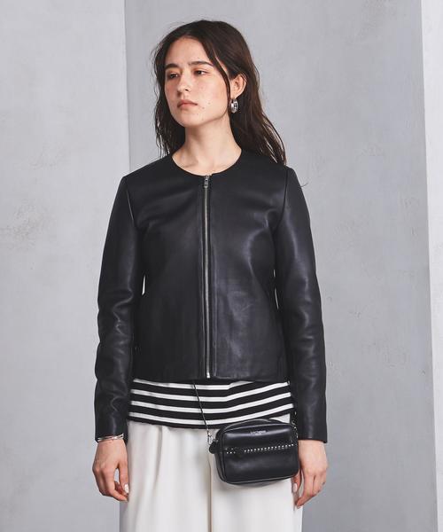 UNITED ARROWS（ユナイテッドアローズ）の「UBCB シープ レザージャケット（ブルゾン・レディース・ベージュ/ブラック・40/38/36）」の9枚目の写真