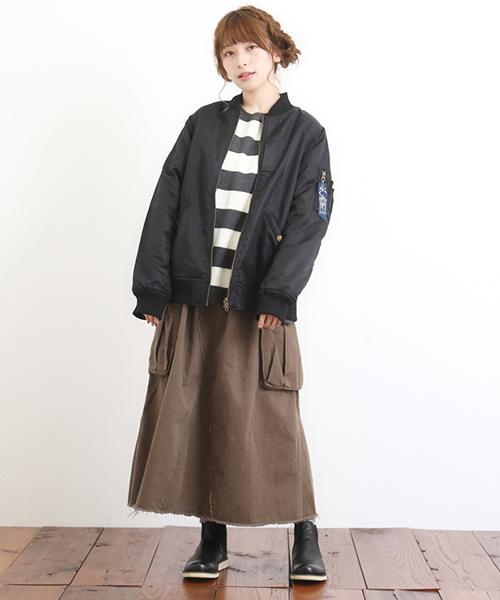 CUBE SUGAR(キューブシュガー)の「起毛ツイルリメイク風イージースカート(スカート・レディース・ネイビー/カーキ/イエロー・M)」の4枚目の写真