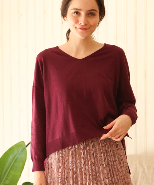 earth music&ecology（アースミュージックアンドエコロジー）の「・快適ニットドロップショルダープルオーバー（ニット/セーター・レディース・ブラック/ダークグリーン/パープル/アイボリー/杢グレー/キャメル・FREE）」の5枚目の写真