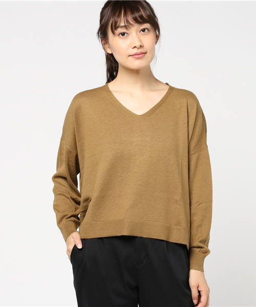 earth music&ecology（アースミュージックアンドエコロジー）の「・快適ニットドロップショルダープルオーバー（ニット/セーター・レディース・ブラック/ダークグリーン/パープル/アイボリー/杢グレー/キャメル・FREE）」の6枚目の写真