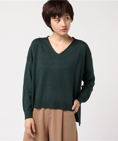 earth music&ecology（アースミュージックアンドエコロジー）の「・快適ニットドロップショルダープルオーバー（ニット/セーター・レディース・ブラック/ダークグリーン/パープル/アイボリー/杢グレー/キャメル・FREE）」の4枚目の写真