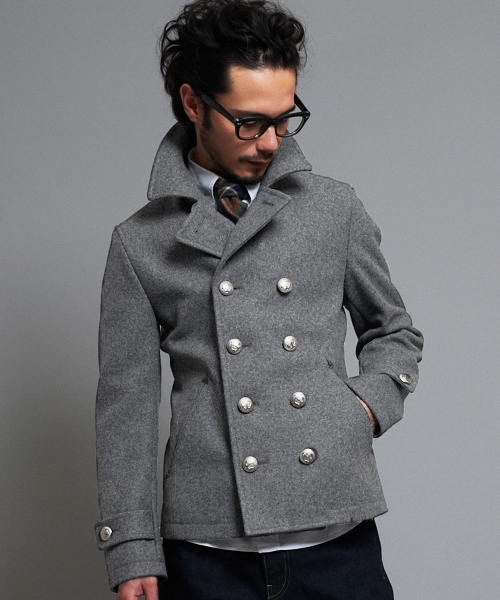 韓国 typeservice グレー ストライプ ピーコート green label relaxing（グリーンレーベルリラクシング）の「[ネット