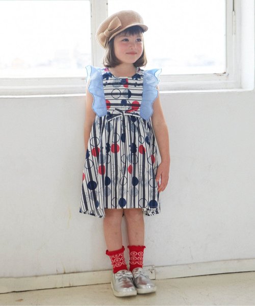 apres les cours（アプレレクール）の「トリさんドット肩フリルワンピース（ワンピース・キッズ・ネイビー/イエロー・80/90/100/130/120/110）」の3枚目の写真