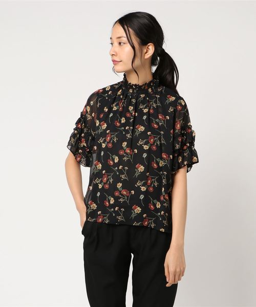 archives（アルシーヴ）の「シャーリング半袖フリルブラウス（シャツ/ブラウス・レディース・オフホワイト/ブラック/ネイビー・MEDIUM）」の2枚目の写真