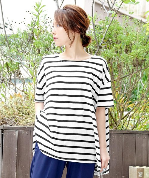 KOBE LETTUCE（コウベレタス）の「［UVカット★吸汗速乾］綿コットン100%体型カバービッグシルエットカットソー/Tシャツ/トップス/レディース[C3322]神戸レタス（Tシャツ/カットソー・レディース・ブラック/ネイビー/オフホワイト/ピンク/ブルー/ホワイト系その他/グレイッシュベージュ・FREE）」の3枚目の写真