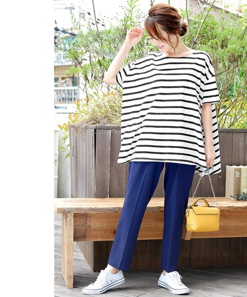 KOBE LETTUCE（コウベレタス）の「［UVカット★吸汗速乾］綿コットン100%体型カバービッグシルエットカットソー/Tシャツ/トップス/レディース[C3322]神戸レタス（Tシャツ/カットソー・レディース・ブラック/ネイビー/オフホワイト/ピンク/ブルー/ホワイト系その他/グレイッシュベージュ・FREE）」の10枚目の写真