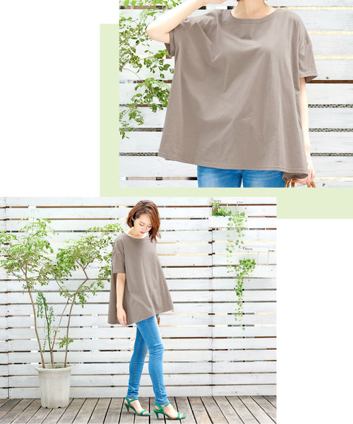 KOBE LETTUCE（コウベレタス）の「［UVカット★吸汗速乾］綿コットン100%体型カバービッグシルエットカットソー/Tシャツ/トップス/レディース[C3322]神戸レタス（Tシャツ/カットソー・レディース・ブラック/ネイビー/オフホワイト/ピンク/ブルー/ホワイト系その他/グレイッシュベージュ・FREE）」の12枚目の写真