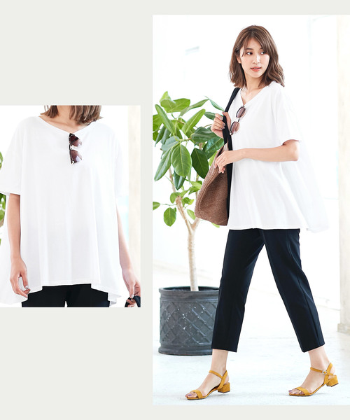 KOBE LETTUCE（コウベレタス）の「［UVカット★吸汗速乾］綿コットン100%体型カバービッグシルエットカットソー/Tシャツ/トップス/レディース[C3322]神戸レタス（Tシャツ/カットソー・レディース・ブラック/ネイビー/オフホワイト/ピンク/ブルー/ホワイト系その他/グレイッシュベージュ・FREE）」の13枚目の写真