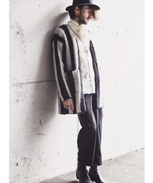 NO ID.（ノーアイディ）の「mcg2286-シャギーＭＩＸニットストライプＪＱカーディガン（カーディガン/ボレロ・メンズ・グリーン/グレー/ブラック・1/2）」の4枚目の写真