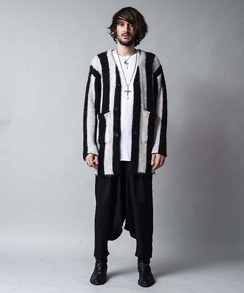 NO ID.（ノーアイディ）の「mcg2286-シャギーＭＩＸニットストライプＪＱカーディガン（カーディガン/ボレロ・メンズ・グリーン/グレー/ブラック・1/2）」の6枚目の写真