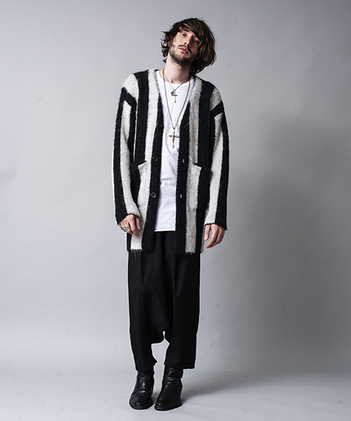 NO ID.（ノーアイディ）の「mcg2286-シャギーＭＩＸニットストライプＪＱカーディガン（カーディガン/ボレロ・メンズ・グリーン/グレー/ブラック・1/2）」の7枚目の写真