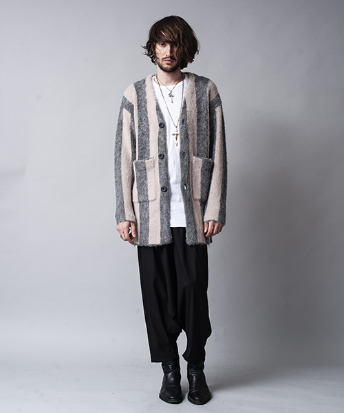 NO ID.（ノーアイディ）の「mcg2286-シャギーＭＩＸニットストライプＪＱカーディガン（カーディガン/ボレロ・メンズ・グリーン/グレー/ブラック・1/2）」の8枚目の写真