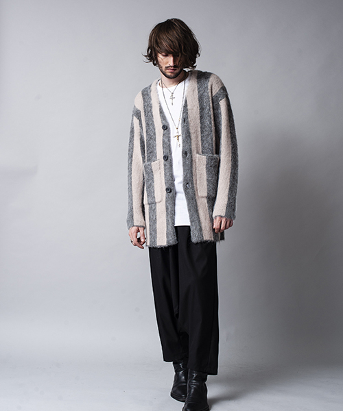 NO ID.（ノーアイディ）の「mcg2286-シャギーＭＩＸニットストライプＪＱカーディガン（カーディガン/ボレロ・メンズ・グリーン/グレー/ブラック・1/2）」の9枚目の写真