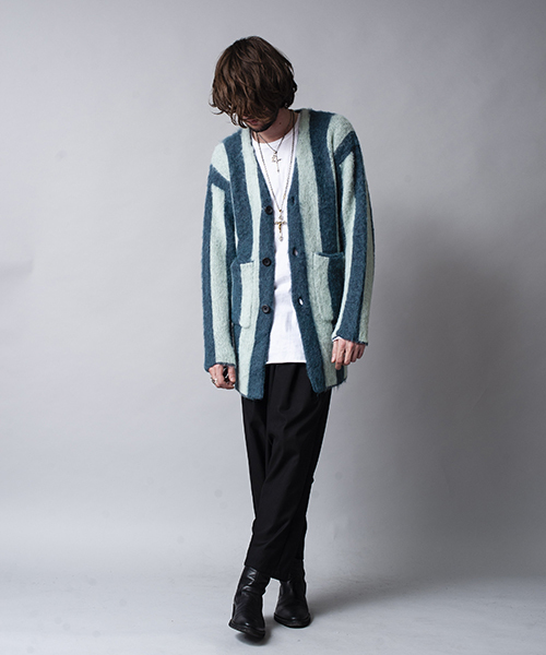 NO ID.（ノーアイディ）の「mcg2286-シャギーＭＩＸニットストライプＪＱカーディガン（カーディガン/ボレロ・メンズ・グリーン/グレー/ブラック・1/2）」の11枚目の写真