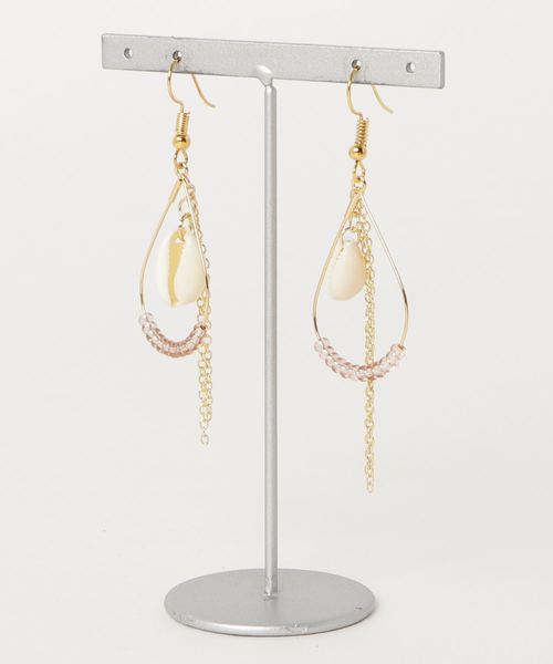 tone(トーン)の「【manatula】カウリーシェル×ドロップフープチェーンピアス(ピアス(両耳用)・レディース・ゴールド/ライトピンク・FREE)」の1枚目の写真