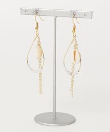 【manatula】カウリーシェル×ドロップフープチェーンピアス
